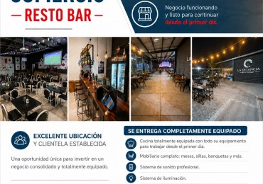 ¡Oportunidad de inversion! Venta de Fondo de Comercio Resto Bar 